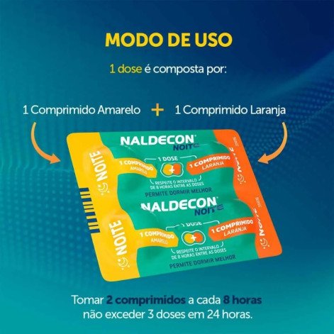 Naldecon Noite Paracetamol 800mg + Cloridrato Fenillefrina 20mg + Maleato de Carbinoxamina 4mg 24 comprimidos