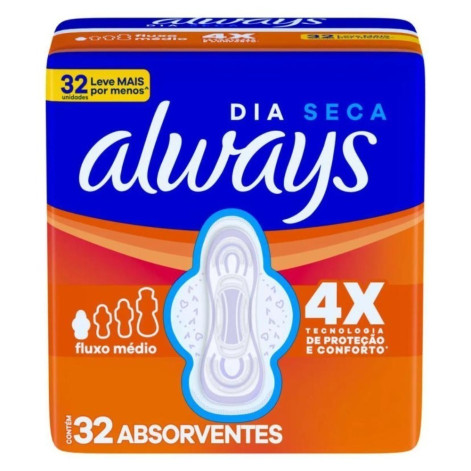 Absorvente Always Dia Seca com Abas 32 unidades