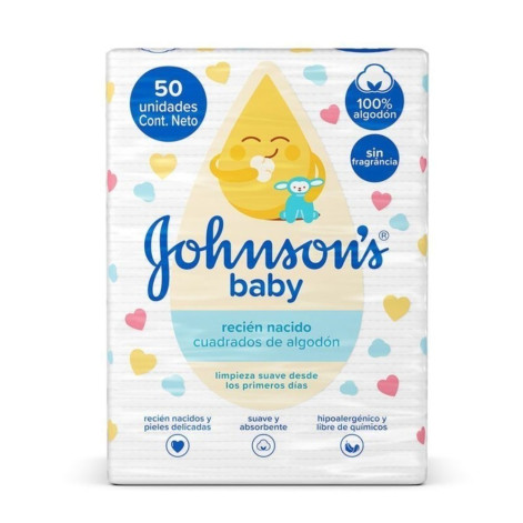 Quadrados de Algodão Johnsons Baby Recém-Nascido 50 unidades