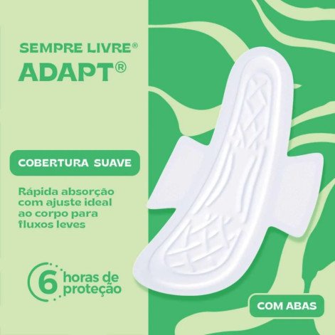 Absorvente Sempre Livre Adapt Cobertura Suave Com Abas com 8 unidades