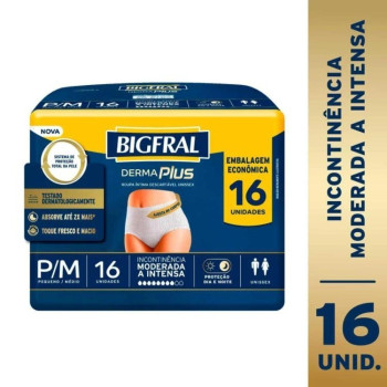 Roupa Íntima Descartável Unissex Bigfral Derma Plus P/M Absorção Moderada a Intensa 16 unidades