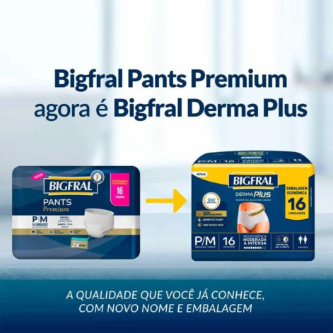Roupa Íntima Descartável Unissex Bigfral Derma Plus P/M Absorção Moderada a Intensa 16 unidades