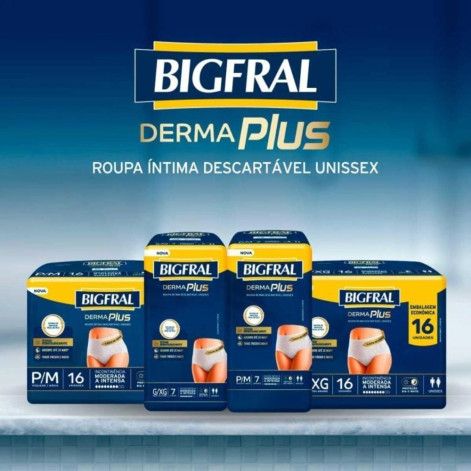 Roupa Íntima Descartável Unissex Bigfral Derma Plus P/M Absorção Moderada a Intensa 16 unidades
