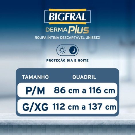 Roupa Íntima Descartável Bigfral Derma Plus Unissex G/XG Absorção Moderada a Intensa 7 unidades