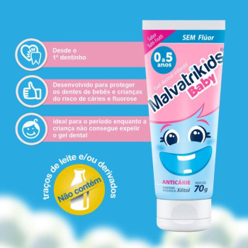 Gel Dental Infantil Malvatrikids Baby Anticárie Tutti-Frutti Sem Flúor com 70g