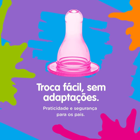 Bico De Mamadeira Lolly De Silicone Redondo Rosa