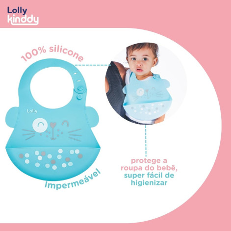 Babador de Silicone Pega Migalhas Azul Lolly Kinddy