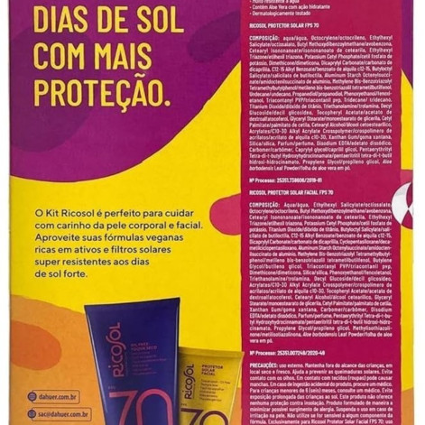 Kit Protetor Solar Ricosol Corpo 70Fps 180G+Facial 70Fps 50G Kit Protetor Solar Ricosol Corpo 70Fps 180G+Facial 70Fps 50G
