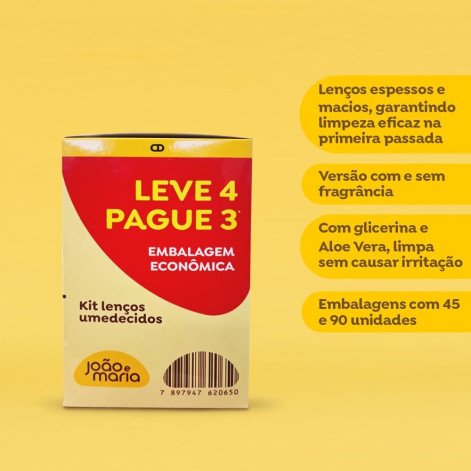 Lenço Umedecido João e Maria com Glicerina 180 Unidades