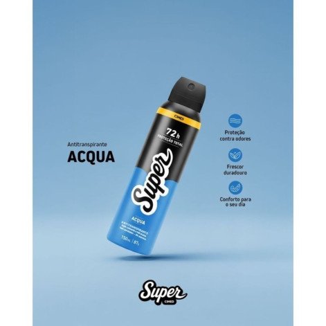 Desodorante Antitranspirante Aerossol 0% Alumínio Acqua 72H Super Cimed 150ml/ 87g Desodorante Antitranspirante Aerossol 0% Alumínio Acqua 72H Super Cimed 150ml/ 87g