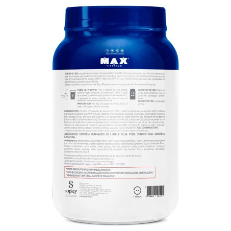 Whey Protein Max Titanium Top Whey 3w Mais Performance Morango 900g