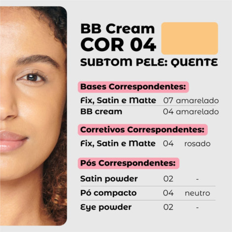 Base Liquida BB Cream Formula Hidratante e Clareadora Fps30 Vizzela Cor 04