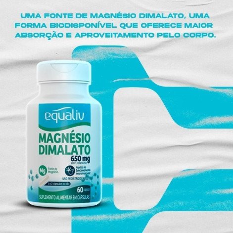 Magnésio Dimalato Equaliv 650mg 60 Cápsulas 100% Puro