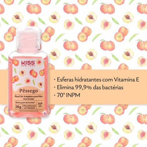 Álcool Em Gel Antisséptico Para Mãos Pêssego Kiss New York 26g