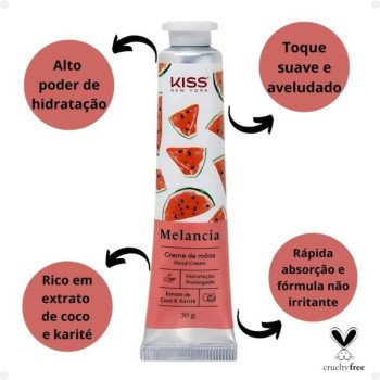 Creme Hidratante de Mãos Kiss New York Melancia 30g Creme Hidratante de Mãos Kiss New York Melancia 30g