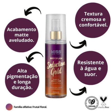 Body Splash Seduction Gold Com 200ml Kiss New York