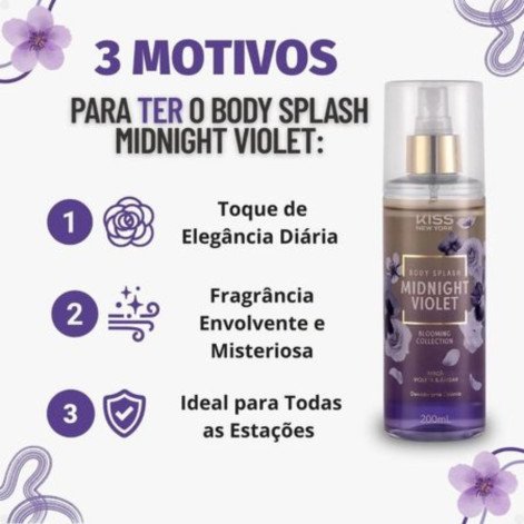 Body Splash Midnight Violet Blooming Colection Maçã Violeta E Âmbar 200ml Kiss New York