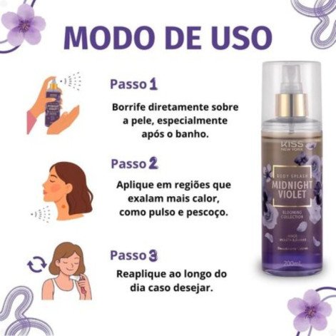 Body Splash Midnight Violet Blooming Colection Maçã Violeta E Âmbar 200ml Kiss New York
