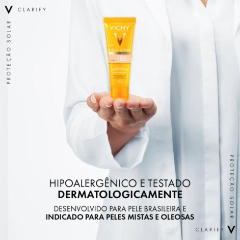 Protetor Solar Facial Vichy Idéal Soleil Clarify Clareador Extra Clara FPS 60 40g