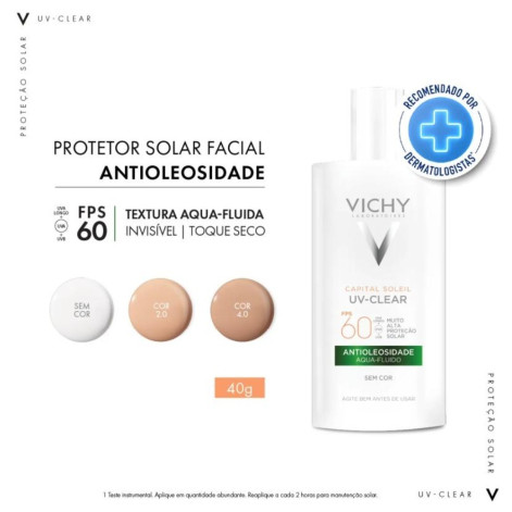 Protetor Solar Facial Vichy Capital Soleil UV-Clear FPS 60 Proteção para Pele Oleosa 40g
