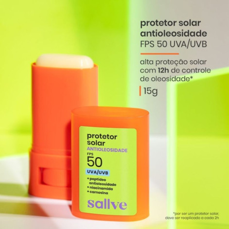 Bastão Protetor Solar Facial Sallve Antioleosidade FPS50 15g