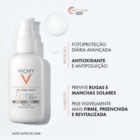 Protetor Solar Facial Vichy UV-Age Daily FPS60 Cor 4.0 40g