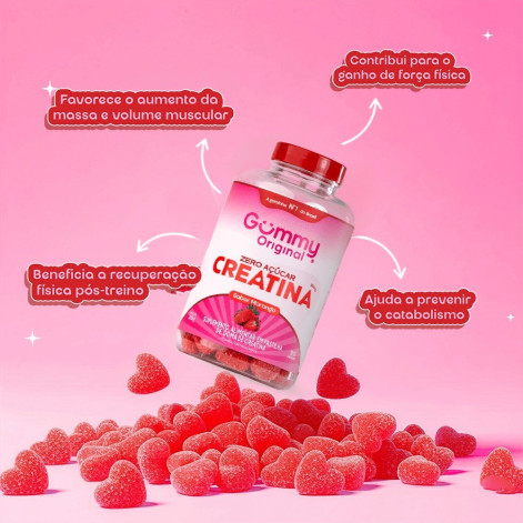Suplemento Alimentar Gummy Original Creatina Zero Açúcar Morango 90 Gomas