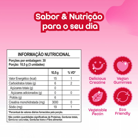 Suplemento Alimentar Gummy Original Creatina Zero Açúcar Morango 90 Gomas