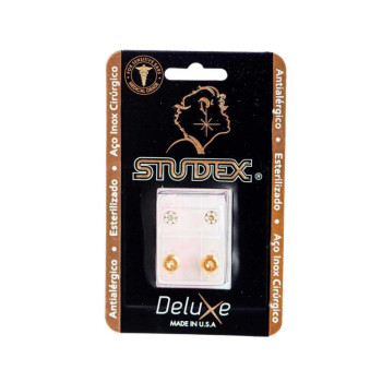 Brinco Antialérgico Studex Deluxe Daisy Dourado White Opal Sunflower com 1 par