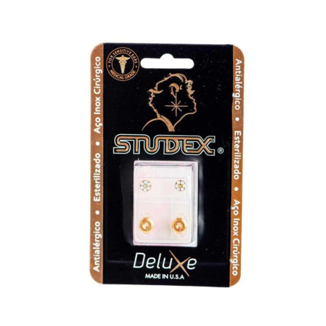 Brinco Antialérgico Studex Deluxe Daisy Dourado White Opal Sunflower com 1 par