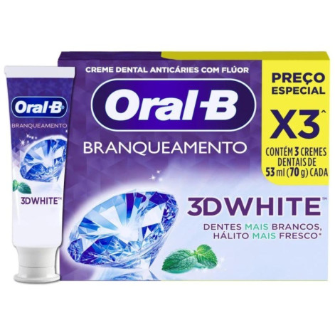 Creme Dental Oral-B 3D White Branqueamento 70g 3 unidades Creme Dental Oral-B 3D White Branqueamento 70g 3 unidades