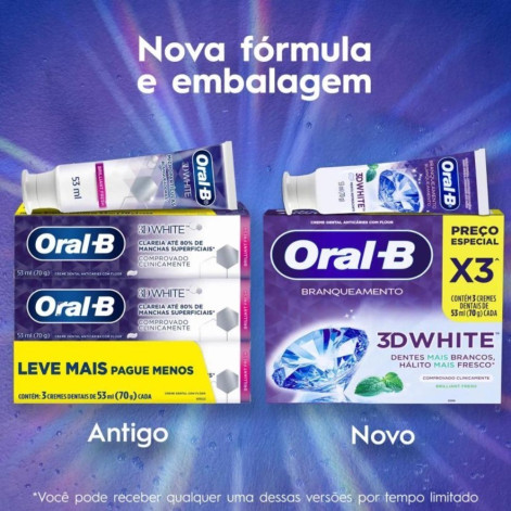 Creme Dental Oral-B 3D White Branqueamento 70g 3 unidades Creme Dental Oral-B 3D White Branqueamento 70g 3 unidades