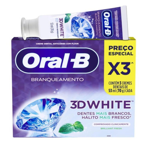 Creme Dental Oral-B 3D White Branqueamento 70g 3 unidades Creme Dental Oral-B 3D White Branqueamento 70g 3 unidades