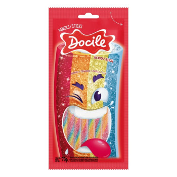 BALA MORANGO ÁCIDO CANUDINHO COLORIDO DOCILE PACOTE 70G