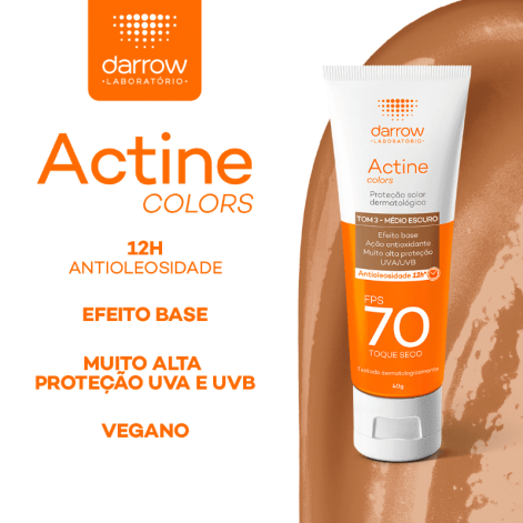 Protetor Solar Actine Colors Darrow Tom 3 - Médio Escuro FPS70 40g