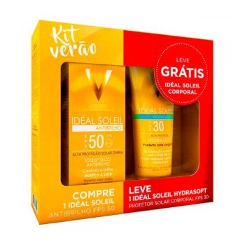 Kit Protetor Solar Vichy Ideal Solei Antibrilho FPS 50 40g Grátis Protetor Corporal Hydrasoft FPS 30 120ml