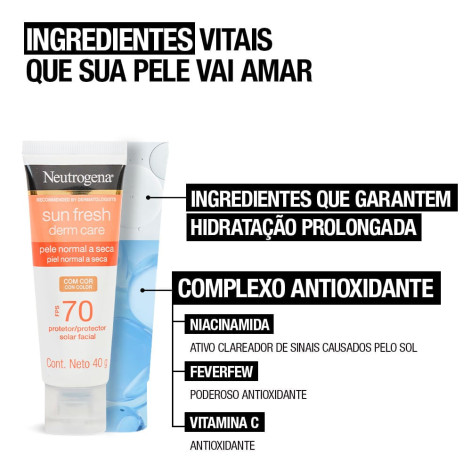 Protetor Solar Facial Neutrogena Sun Fresh Dry Skin com Cor FPS70 40g Protetor Solar Facial Neutrogena Sun Fresh Dry Skin com Cor FPS70 40g