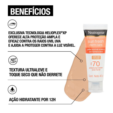 Protetor Solar Facial Neutrogena Sun Fresh Dry Skin com Cor FPS70 40g Protetor Solar Facial Neutrogena Sun Fresh Dry Skin com Cor FPS70 40g