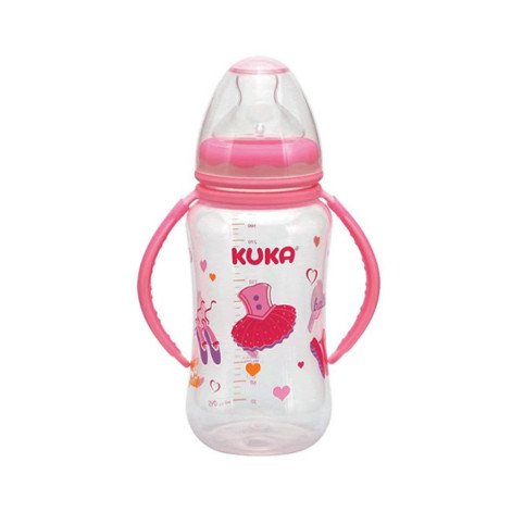 Mamadeira Big Natural com Alça Bico Ortodôntico Rosa Kuka 330ml