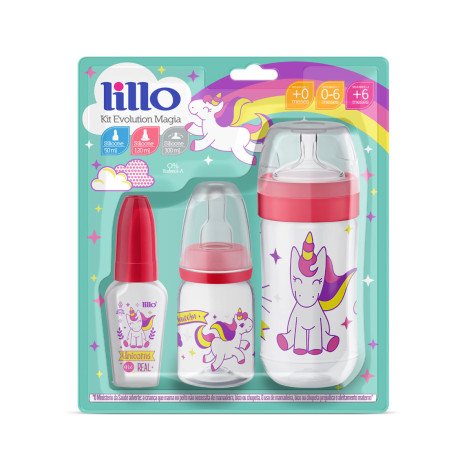 Kit 3 Mamadeira Evolution Magia 50/120/300ml Unicornio Lillo