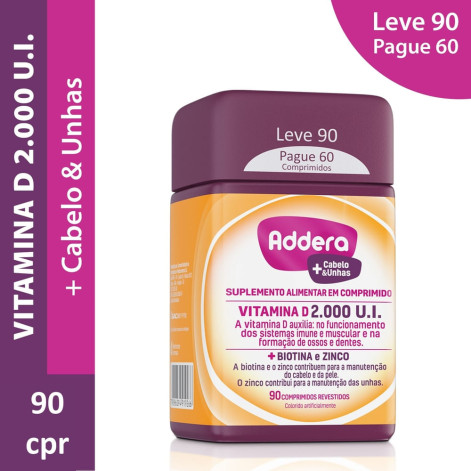 Vitamina D Addera + Vitaminas Para Cabelo E Unhas 90 Comprimidos Vitamina D Addera + Vitaminas Para Cabelo E Unhas 90 Comprimidos