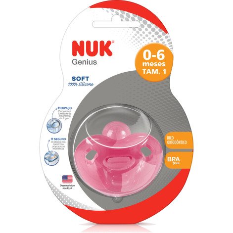Chupeta NUK Genius Ortodôntica de 0 a 6 meses Soft Silicone Rosa Tamanho 1 1 Unidade