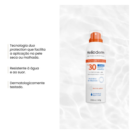 Protetor Solar Helioderm 2 Em 1 Fps30 200ml Spray