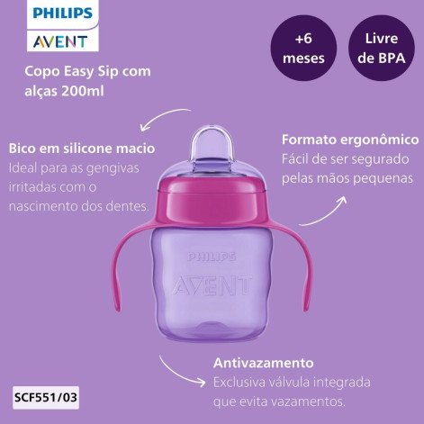 Copo de Transição Avent 6m+ Rosa Bico de Silicone 200ml