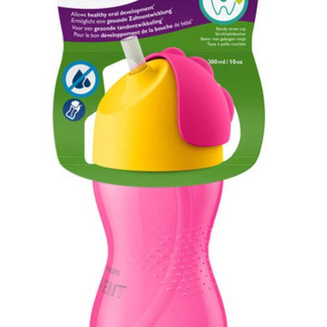 Copo com Canudo de silicone Dinossauro Avent Rosa
