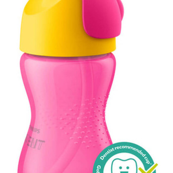 Copo com Canudo de silicone Dinossauro Avent Rosa