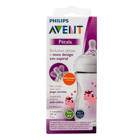 Mamadeira Pétala Avent Decorada 260mL 1m+ Desenho:Unicornio Mamadeira Pétala Avent Decorada 260mL 1m+ Desenho:Unicornio