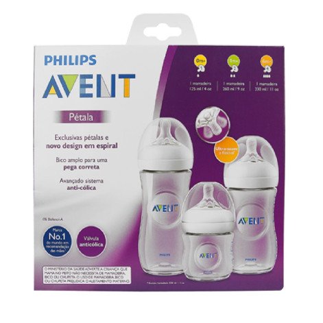 Kit Mamadeiras Philips Avent Pétala 125ml, 260ml e 330ml 3 Unidades