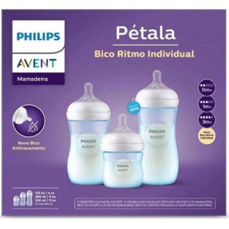 Kit Mamadeira Petala 125ml+ 260ml e 330ml Azul - Aven Kit Mamadeira Petala 125ml+ 260ml e 330ml Azul - Aven