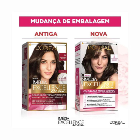 Tinta de Cabelo Permanente Imédia Excellence L'Oréal Paris Creme - 4 Castanho Natural